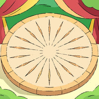 Round Wooden Stage Prop With Intricate Designs And A Sunburst Pattern At The Center — Stock Vector