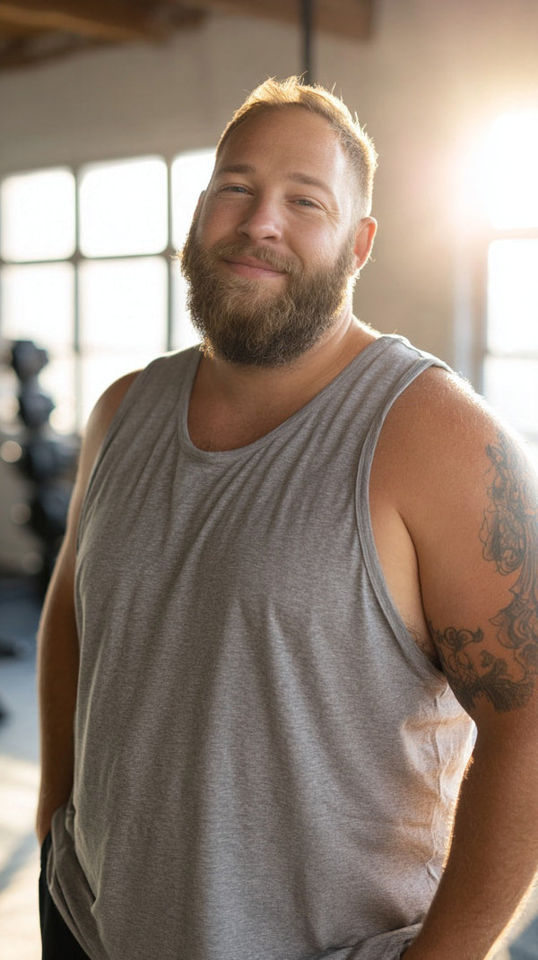 A Portrait Of A Man Standing Indoors Wearing A Sleeveless Tank Top And Has A Beard — Stock Photo