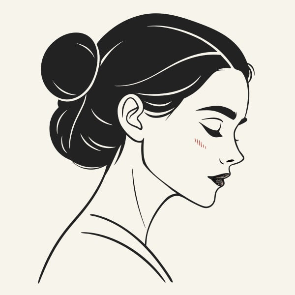 A Black And White Illustration Of A Woman S Profile Portrait Showcasing Her Hairstyle And Facial Features — Stock Vector