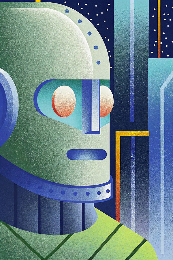 Illustration Of A Robot Character In A Futuristic Setting Depicted In A Stylized Manner With A Retro Futuristic Aesthetic — Stock Illustration