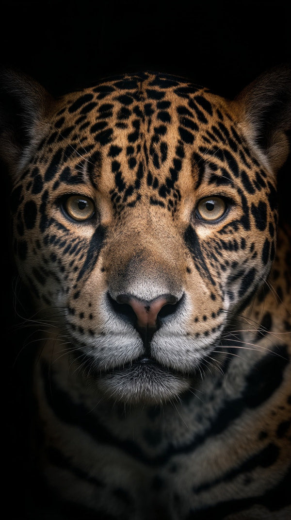Jaguar Portrait With A Close Up View Of Its Face Showcasing Its Distinctive Spotted Fur Pattern And Intense Gaze — Stock Photo