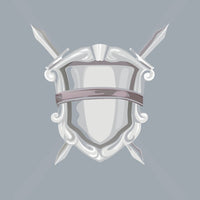 White And Silver Shield Emblem With Intricate Detailing And A Sword Motif On A Light Blue Background — Stock Vector