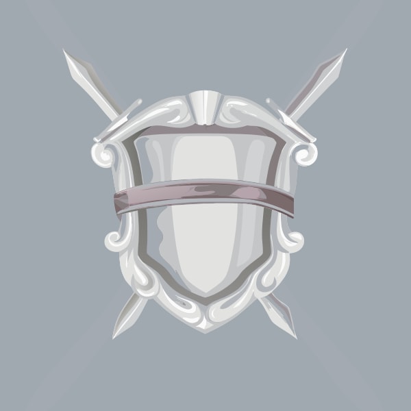 White And Silver Shield Emblem With Intricate Detailing And A Sword Motif On A Light Blue Background — Stock Vector