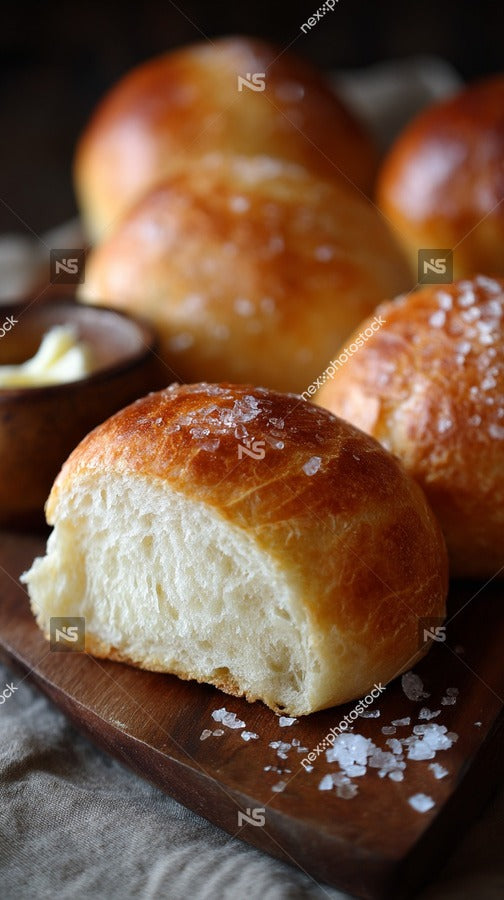 Artisan Bread Rolls On A Wooden Cutting Board — Stock Photo