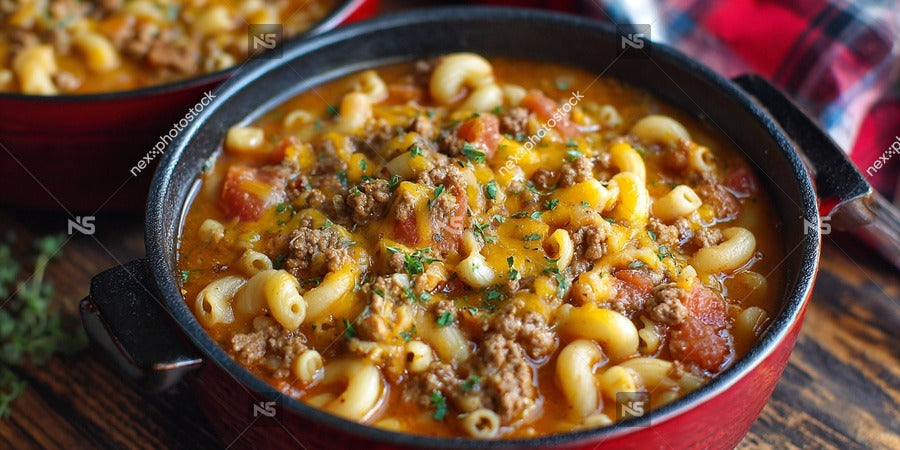 A Hearty Meal Of Pasta And Sausage In A Casserole Dish Ready To Be Served — Stock Photo