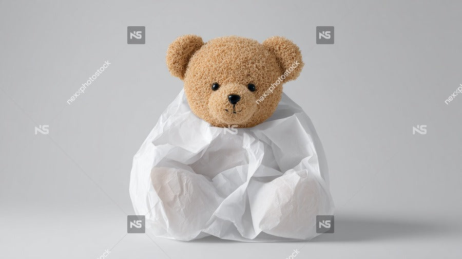 A Teddy Bear Is Placed Inside A Collection Of Paper Cups Creating An Interesting And Playful Composition — Stock Photo