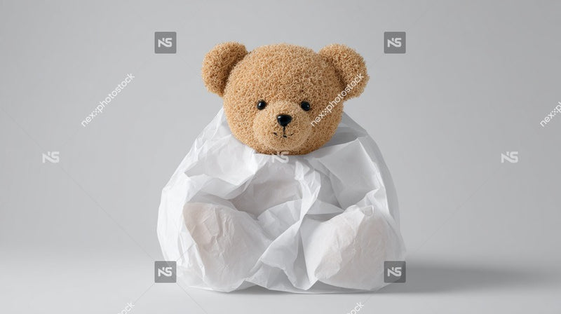 A Teddy Bear Is Placed Inside A Collection Of Paper Cups Creating An Interesting And Playful Composition — Stock Photo