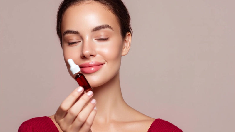 a woman holding a bottle of perfume in front of her face - Stock Video