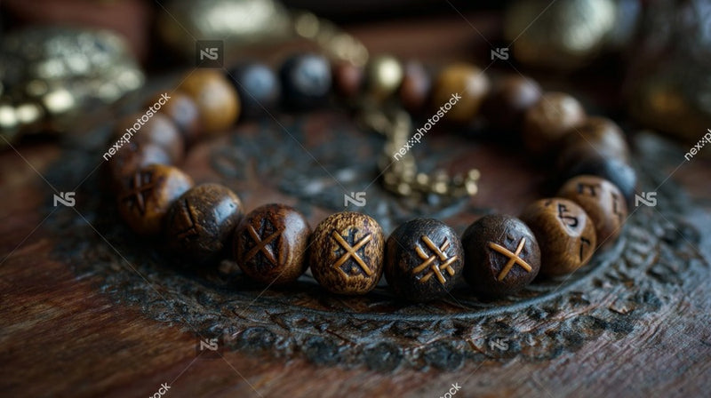 A Beaded Bracelet With A Cross Symbol On A Wooden Table — Stock Photo