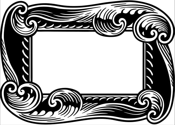 Black And White Illustration Of An Ornate Frame With Scrollwork Showcasing Intricate Designs And Patterns — Stock Vector