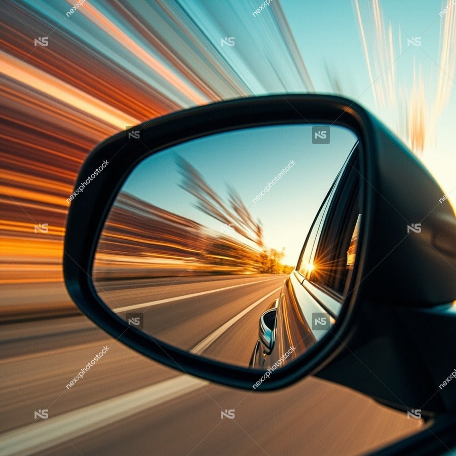 High Speed Car Interior View From Rear Seat Passenger Window Blurred Highway Passing By At Sunset — Stock Photo