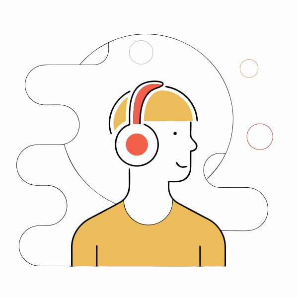 A Digital Illustration Depicts A Person Wearing Headphones With A Stylized Background Abstract Elements And A Circular Pattern — Stock Vector