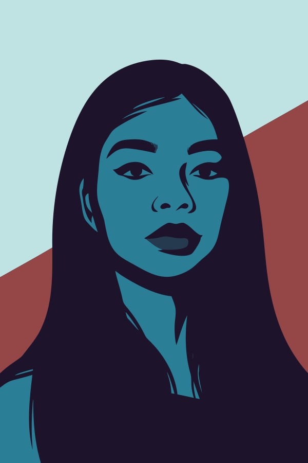 A Digital Illustration Of A Woman S Profile Portrait With A Blue Background And A Red Stripe On The Right Side — Stock Vector