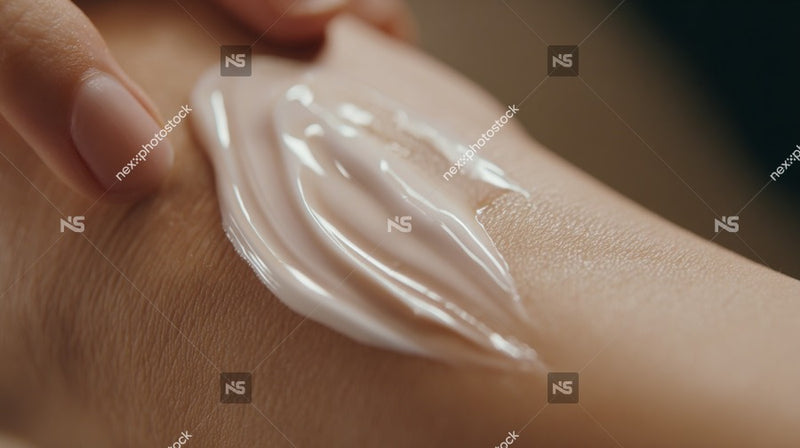 Shows A Close Up View Of A Person S Hand Applying A Creamy Substance To Their Skin — Stock Photo