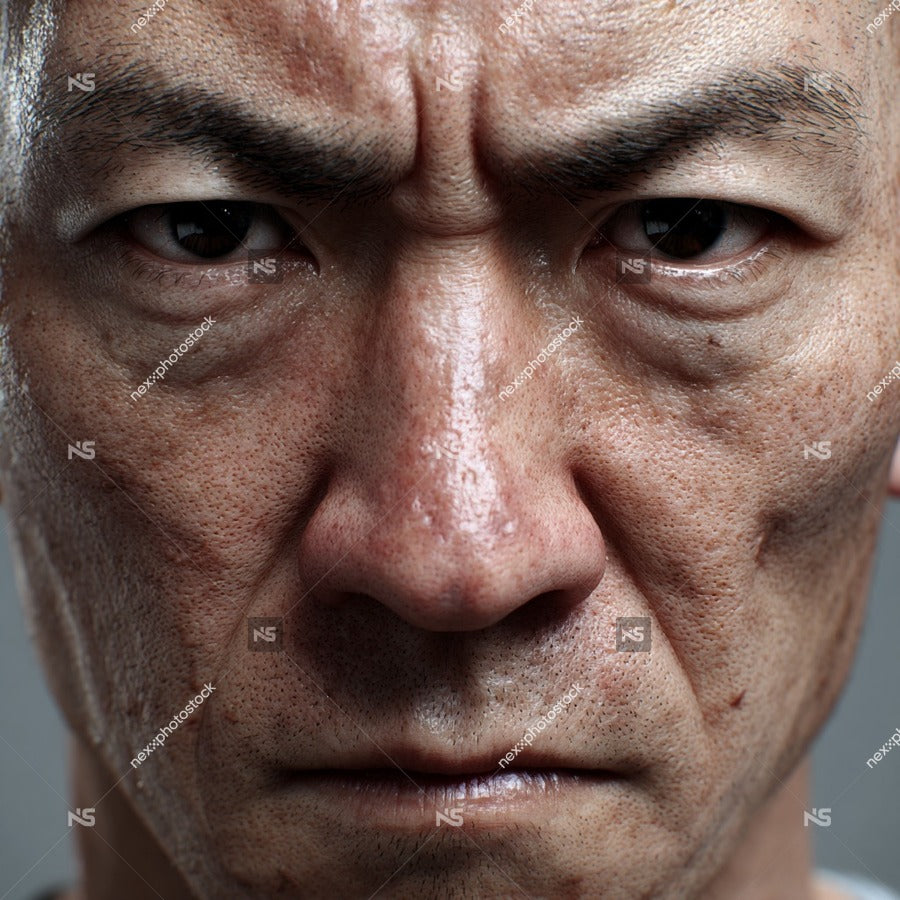 A Close Up Portrait Of A Man With An Intense Expression Captured In A Studio Setting With A Neutral Background — Stock Photo