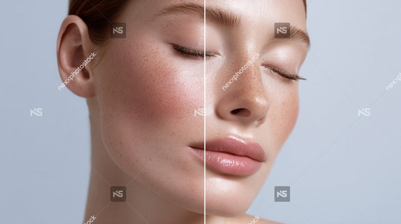 A Woman S Face With A Close Up View Of Her Eyes And Nose Showcasing Her Serene Skin Care Routine — Stock Photo