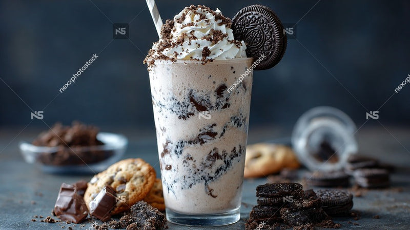 A Delicious Cookie Crumble Blizzard With Whipped Cream Served In A Clear Glass Cup On A Table — Stock Photo