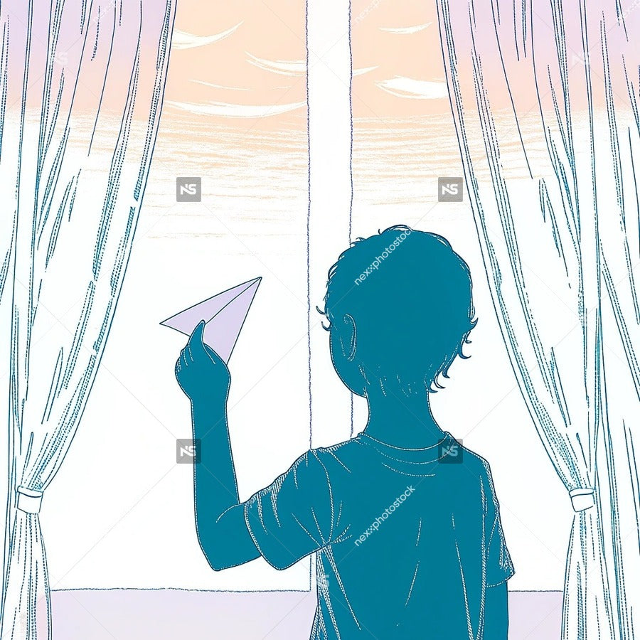 An Illustration Of A Person Holding A Paper Airplane In Front Of A Window — Stock Illustration