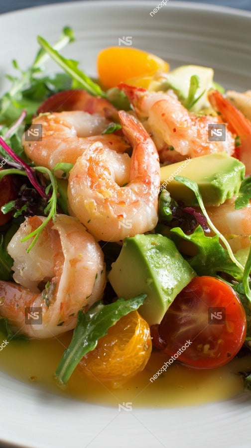 Shrimp Salad With Tomatoes And Lettuce On A Plate — Stock Photo