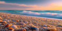 Aerial View Of A Beach At Sunset With Shells Scattered Across The Sandy Shore — Stock Photo