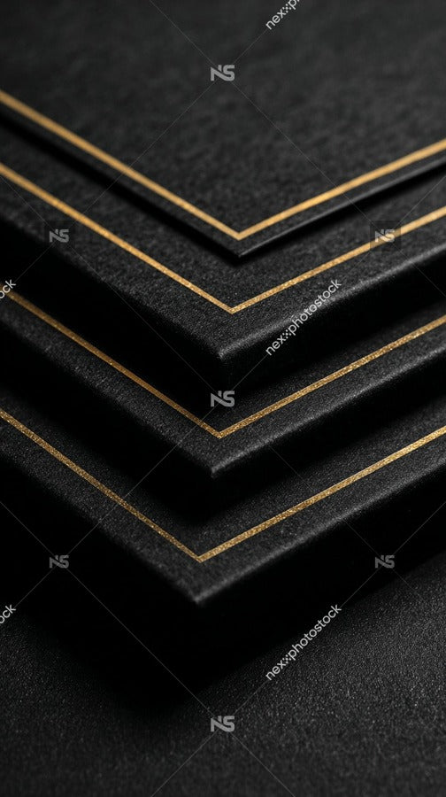 Black Felt Boxes With Gold Foil Accents Showcasing A Set Of Four In A Close Up Shot Against A Dark Background — Stock Photo