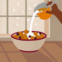 A Person Pouring Cereal From A Pitcher Into A Bowl — Stock Illustration