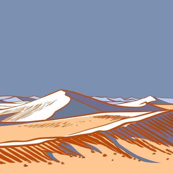 Top Down View Of A Desert Landscape With Rolling Hills And Mountains In The Distance — Stock Vector