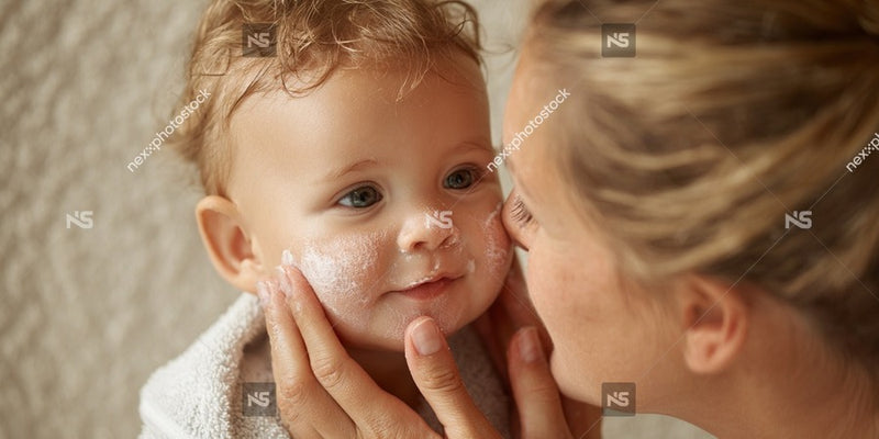 A Woman Lovingly Applying A Cream Lotion To A Baby S Face Capturing An Intimate Moment Between Them — Stock Photo