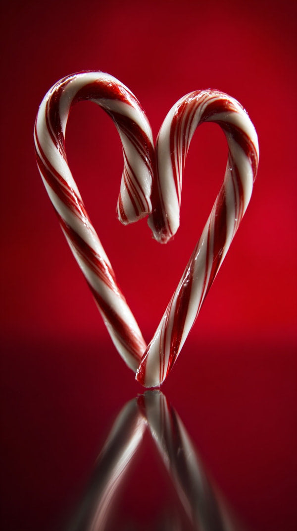 A Candy Cane Heart With Red And White Stripes Placed On A Reflective Surface Against A Red Background — Stock Photo