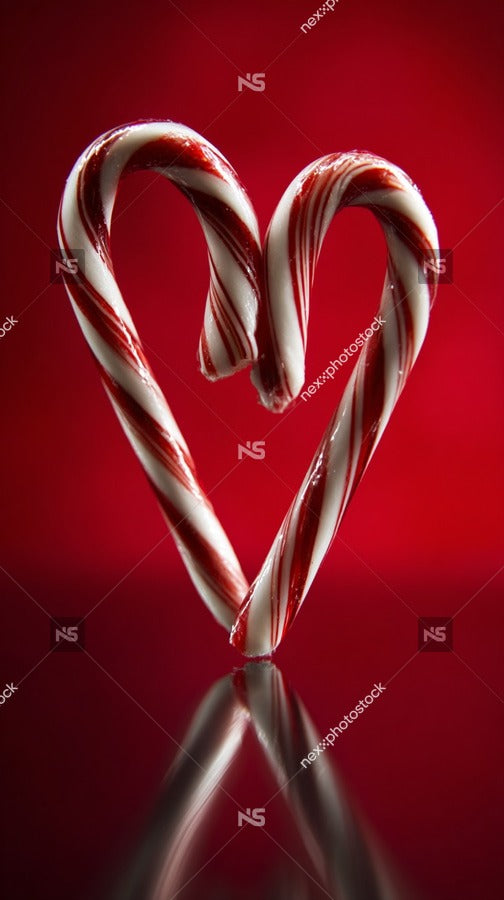 A Candy Cane Heart With Red And White Stripes Placed On A Reflective Surface Against A Red Background — Stock Photo