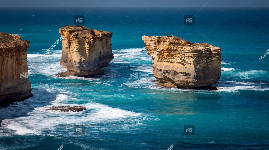 Showcases A Rocky Coastline With An Ocean View Two Prominent Cliffs And The Vast Expanse Of The Sea In The Background — Stock Photo
