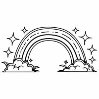A Black And White Illustration Of A Rainbow With Clouds A Vibrant Arc Of Colors Against A Stark Background — Stock Vector