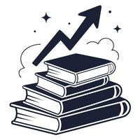 Illustration Of A Stack Of Books Topped With An Upward Pointing Arrow And A Starburst Background — Stock Vector