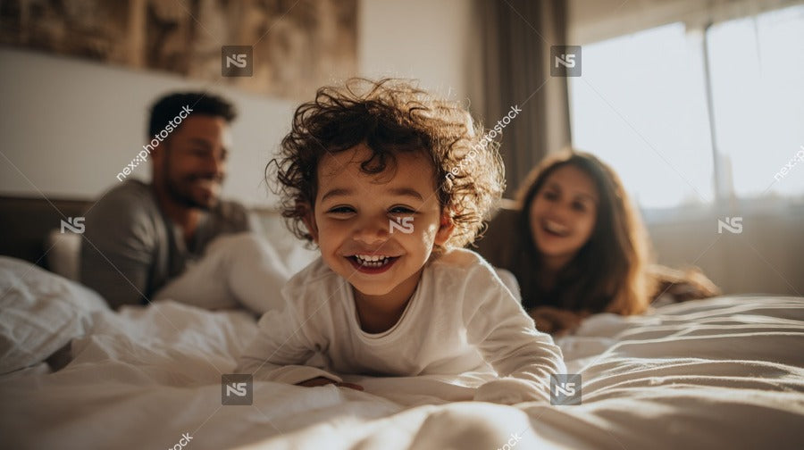 A Young Child Is Smiling In A Bedroom Surrounded By Family Members Who Are Also Present — Stock Photo