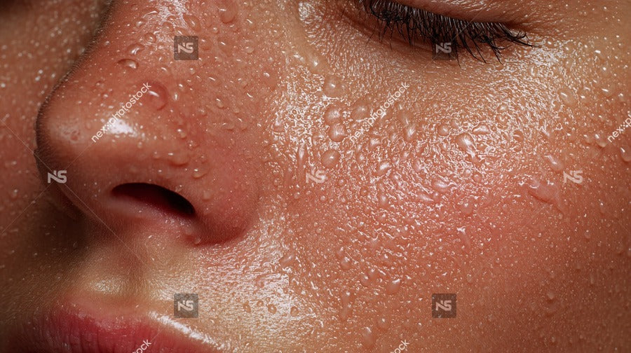 Close Up Of Dewy Skin With Droplets Of Water On It Emphasizing Hydration And Skincare — Stock Photo