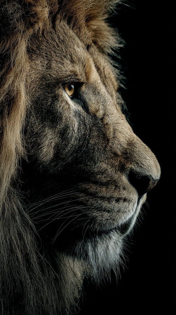 Lion Portrait With A Close Up View Of Its Face Showcasing The Majestic Animal S Powerful Gaze And Detailed Fur Texture — Stock Photo