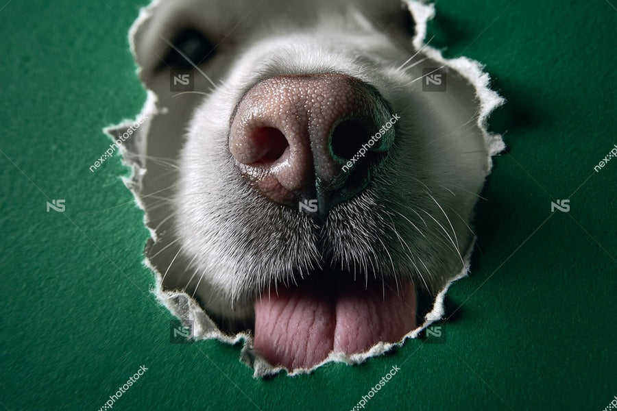A Dog S Nose Pokes Through A Hole In A Wall Creating An Unusual And Intriguing Visual Effect — Stock Photo