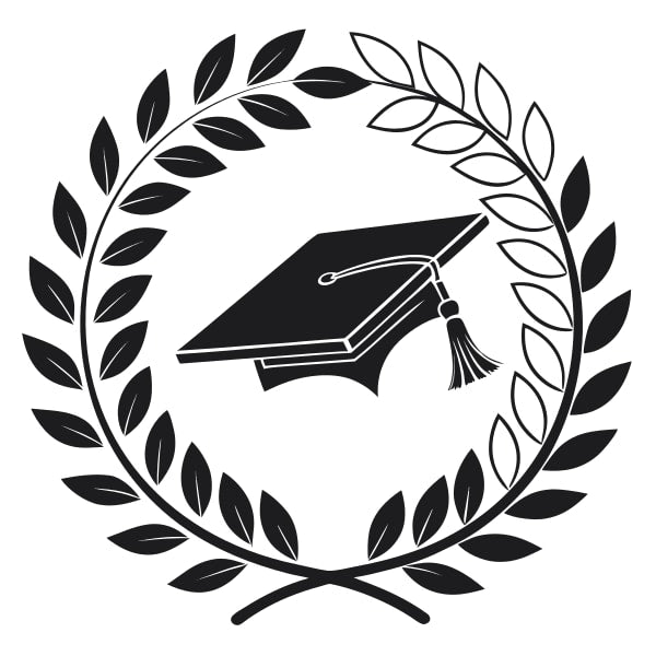 A Black And White Graphic Of A Graduation Cap With A Laurel Wreath Symbolizing Academic Achievement — Stock Vector