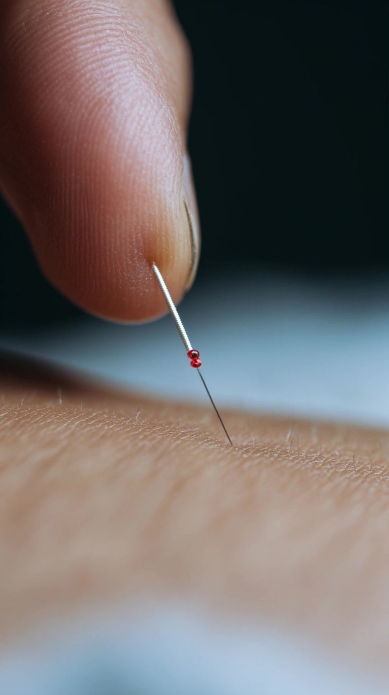 acupuncture needle inserted into skin - Stock Video
