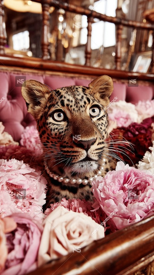 Leopard In A Floral Arrangement — Stock Photo
