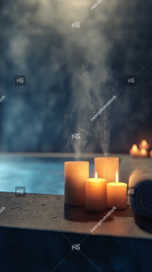 Shows A Collection Of Unlit Candles Arranged On A Surface With Steam Rising From Them Creating An Atmospheric Effect — Stock Photo