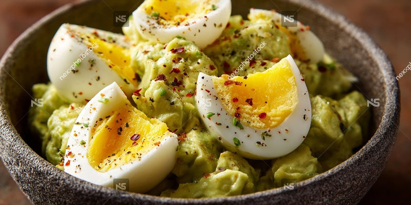 Two Bowls Of Avocado Eggs Topped With Red Pepper Flakes Placed On A Table — Stock Photo