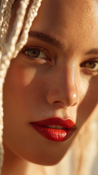 A Woman With Red Lipstick In A Portrait Style Image Looking Directly At The Camera — Stock Photo