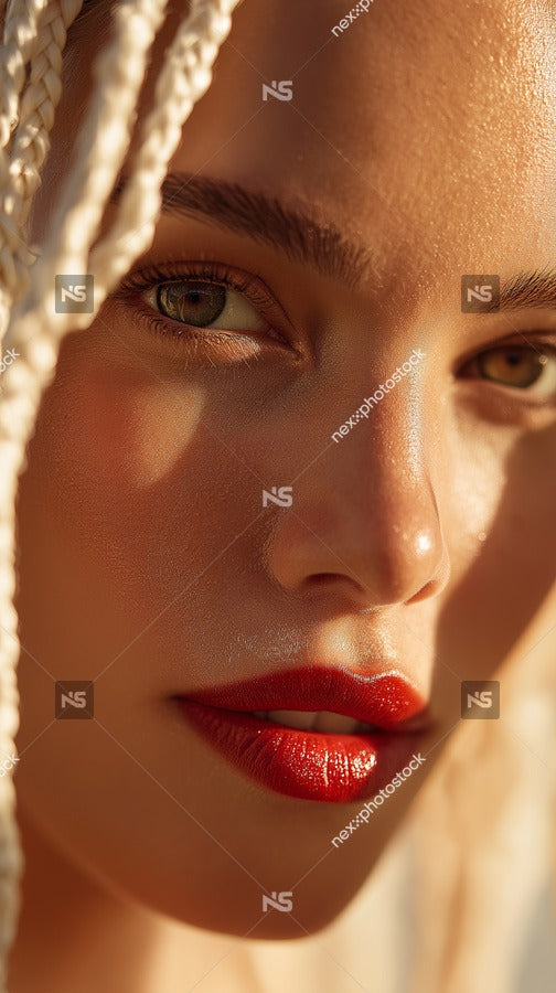 A Woman With Red Lipstick In A Portrait Style Image Looking Directly At The Camera — Stock Photo