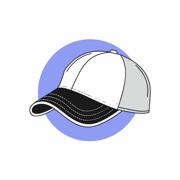 A White Baseball Cap With A Black Visor Displayed In Isolation Against A Blue Background — Stock Vector