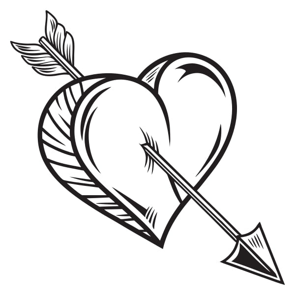 Black And White Archery Heart Tattoo Design — Stock Vector