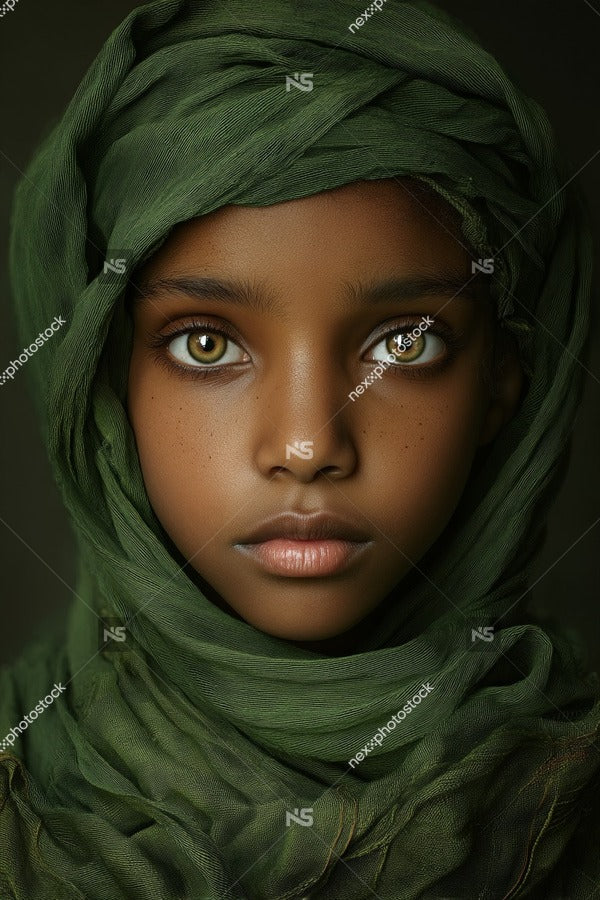 A Young Girl Wearing A Green Scarf Is The Central Focus Of This Image — Stock Photo