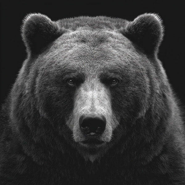 Black And White Grizzly Bear Portrait In A Close Up Top View Against A Dark Background — Stock Photo