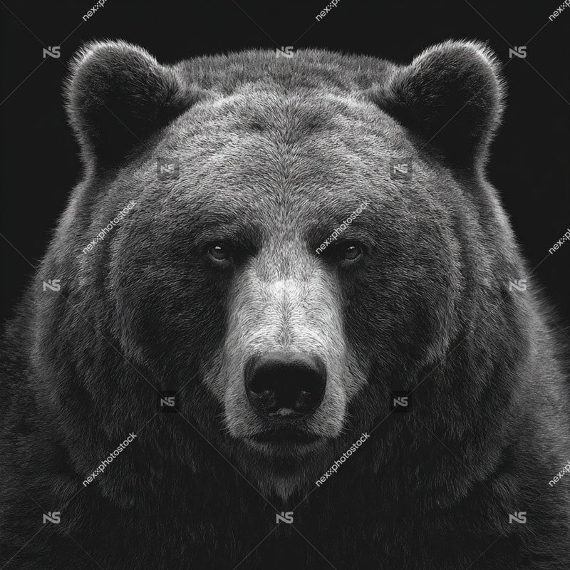 Black And White Grizzly Bear Portrait In A Close Up Top View Against A Dark Background — Stock Photo