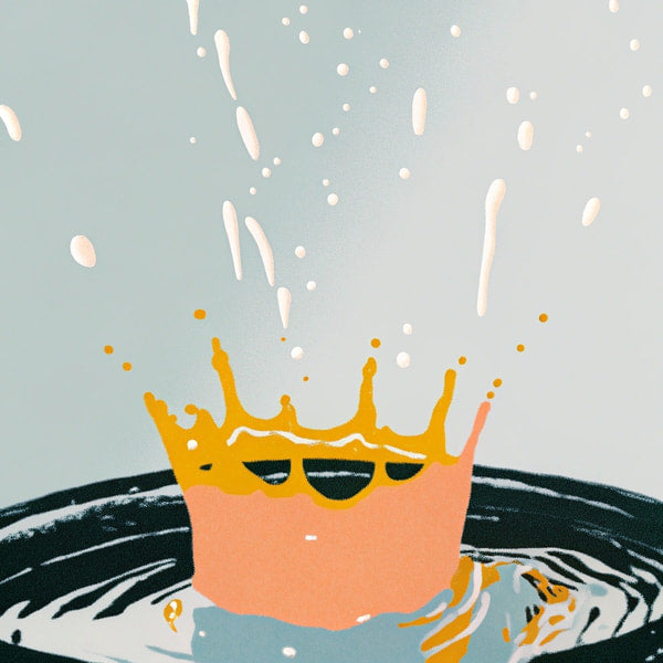 An Image A Splash Of Orange Dye In Water With Droplets Visible In Mid Air Above The Water S Surface — Stock Illustration